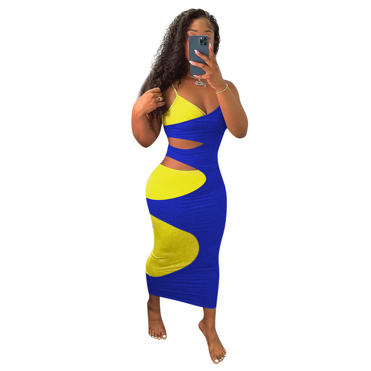 Multi-color matching sexy halter dress