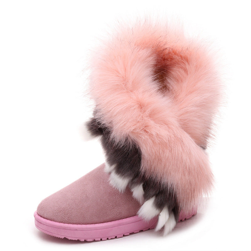 Women’s Faux Fox Fur Winter Snow Boots – Thick-Soled Non-Slip Fashion Boots