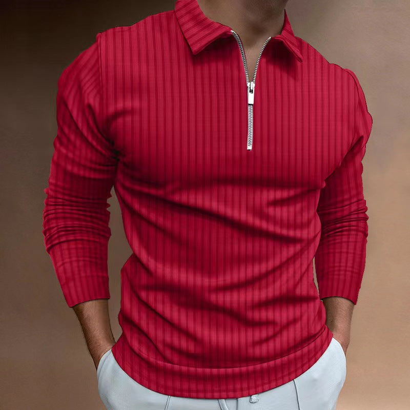 New autumn/winter POLO shirt zipper striped long-sleeved men's polo shirt