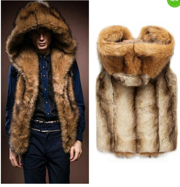 Luxury Hooded Faux Fur Vest for Men – Winter Warm Plush Outerwear
