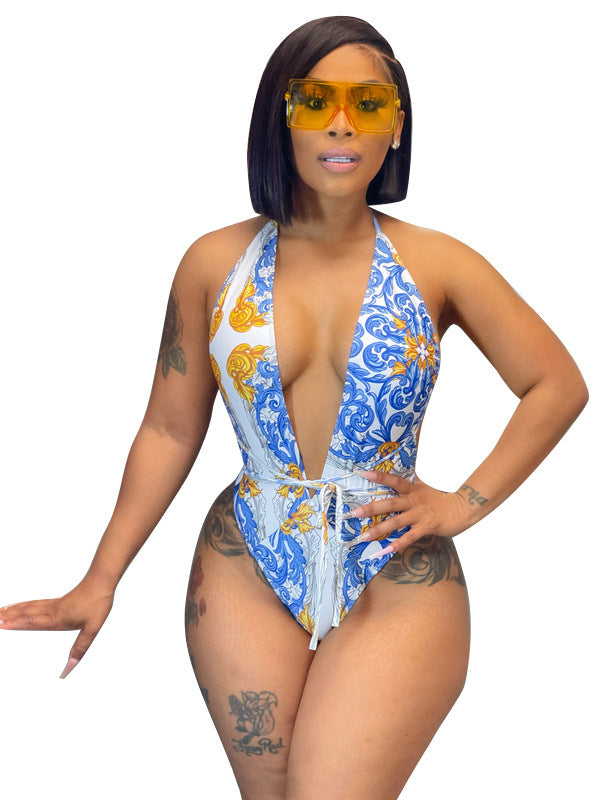 π 3-Piece Bikini Set with Shawl & Shorts β Printed Blue Chiffon Swimwear