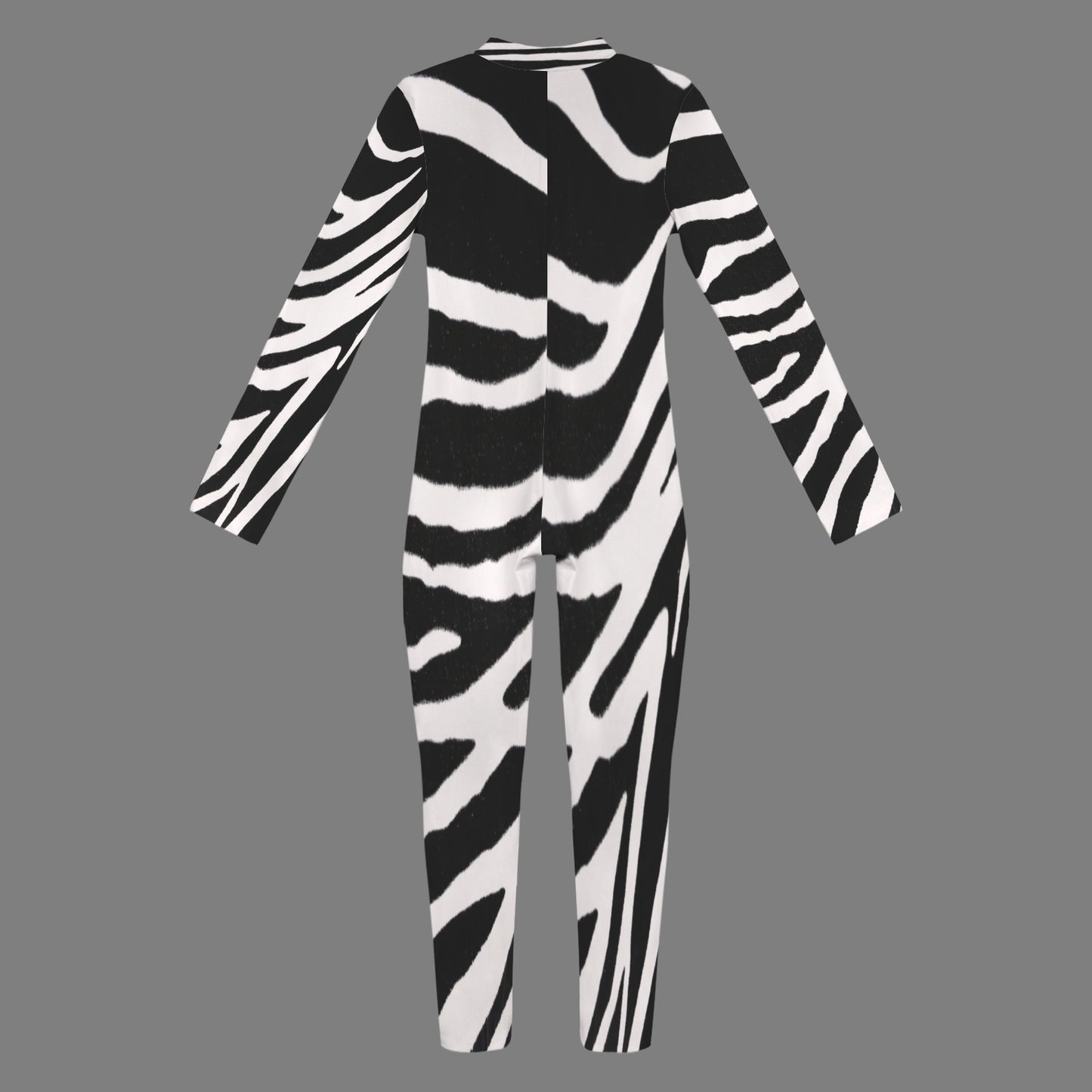 Zebra Print Zebra-Jumpsuit Custom Personalized Women's Long Sleeve Zip Front Jumpsuit