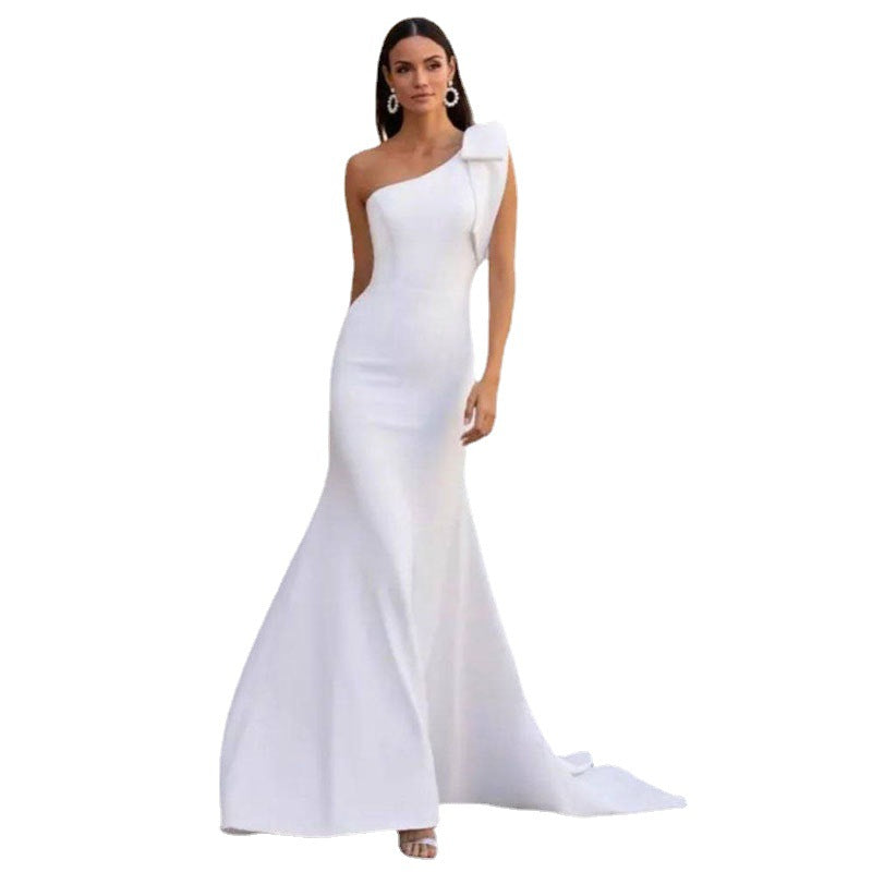 🎀 One-Shoulder Bow Fishtail Wedding Dress – Elegant & Slimming Bridal Gown