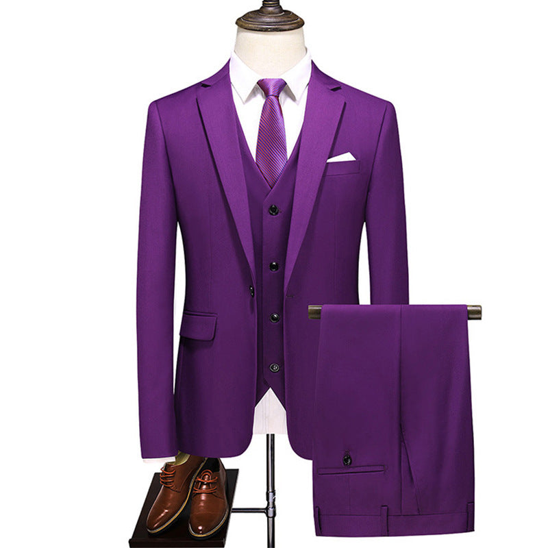 Men's Three-Piece Solid Color Slim Fit Suit – Wedding, Banquet & Evening Wear