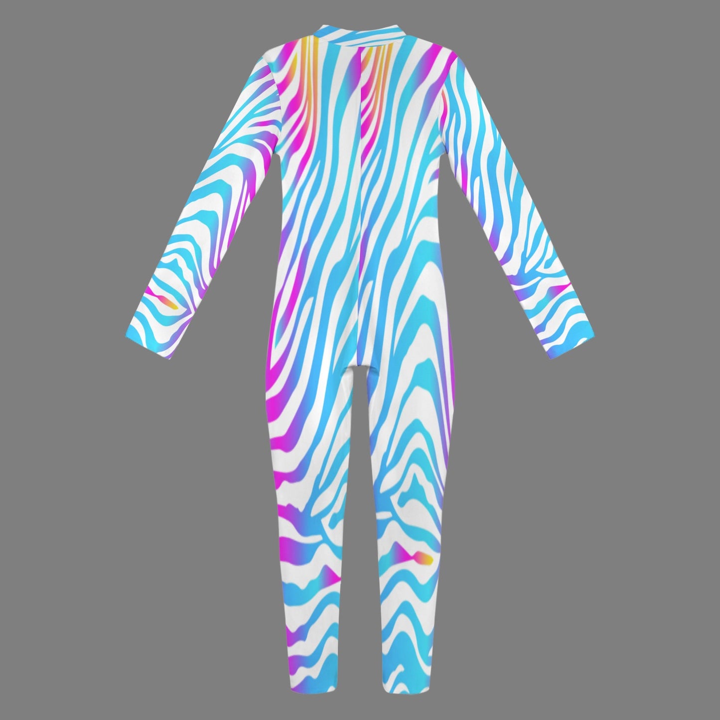 Zebra-Rainbow Print Rainbow Color-Cheetah Print Jumpsuit Custom Personalized Women's Long Sleeve Zip Front Jumpsuit