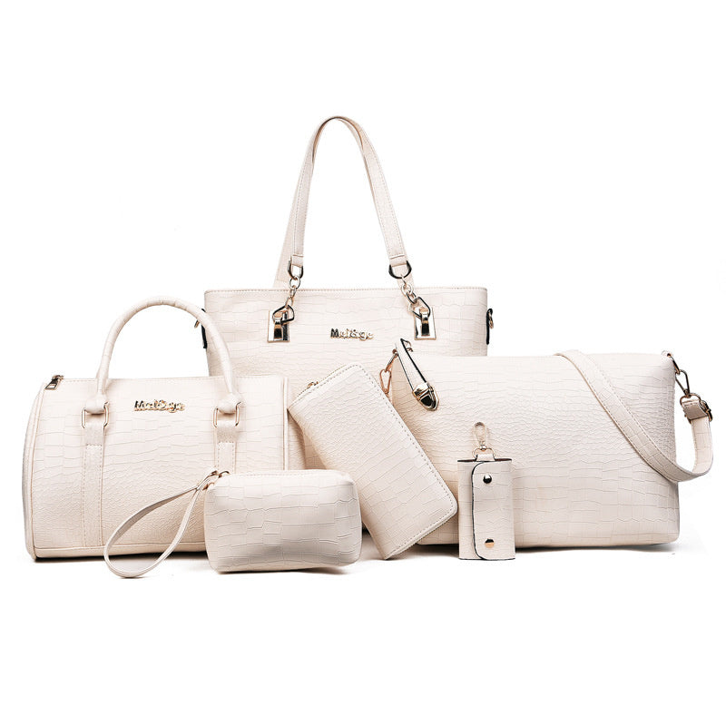 6-Piece Croc-Embossed Luxury Handbag Set – Tote, Satchel, Shoulder & Accessories