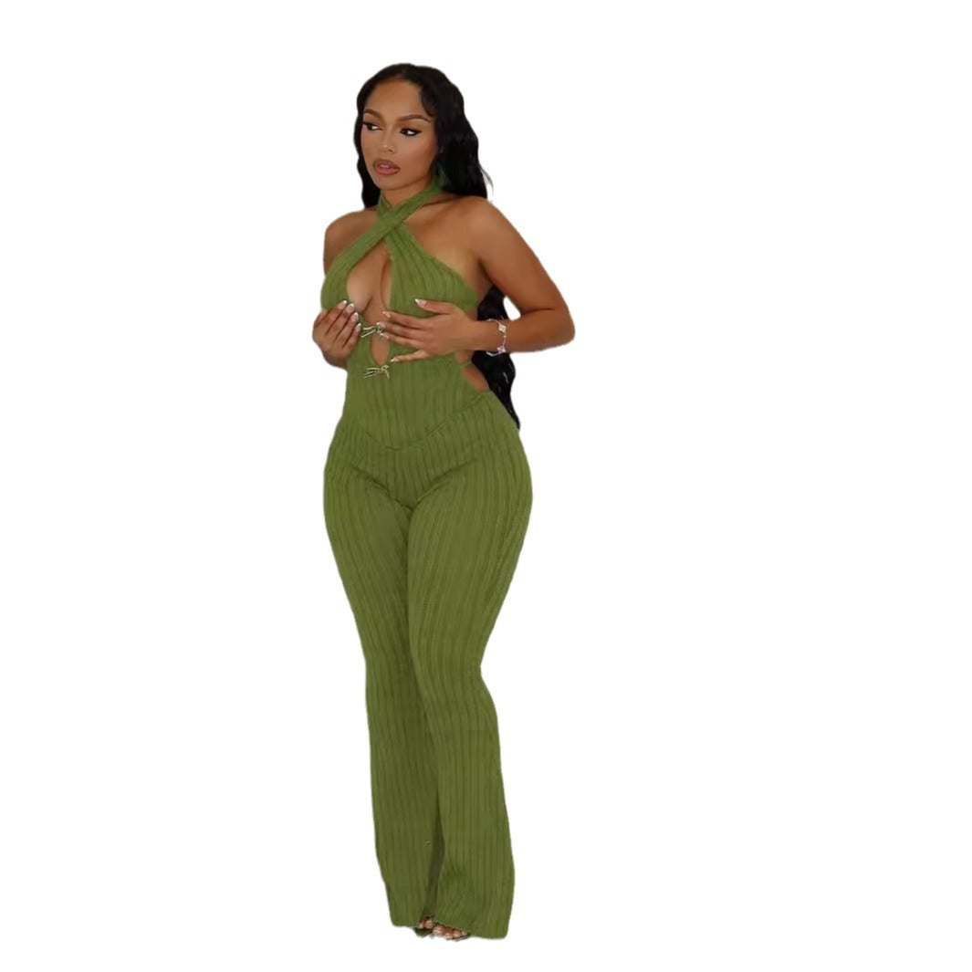 Halter Slim Fit Lace-up Backless Sexy Hot Girl Jumpsuit Women
