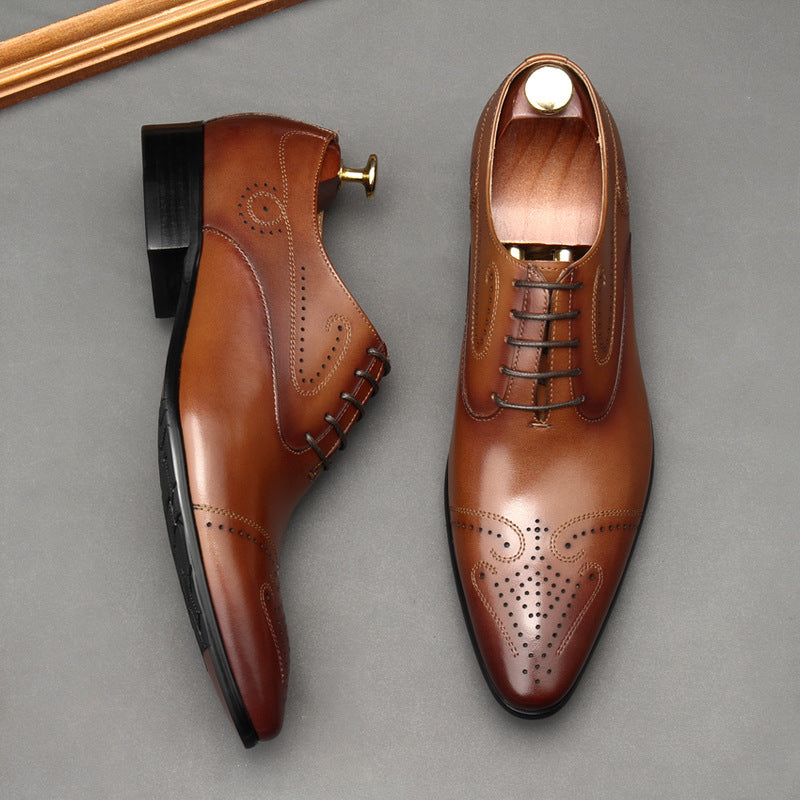 π Pointed Toe Brogue Dress Shoes β Carved Leather Formal Shoes for Men