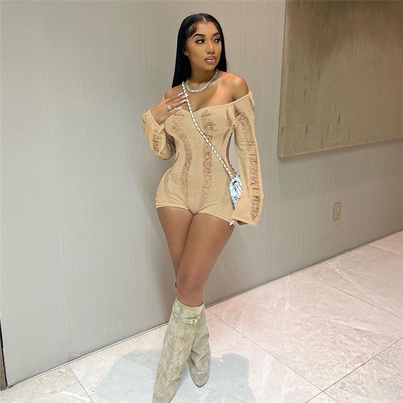 Off-Shoulder Knit Slim-Fit Jumpsuit – Flirty, Chic & Curve-Hugging