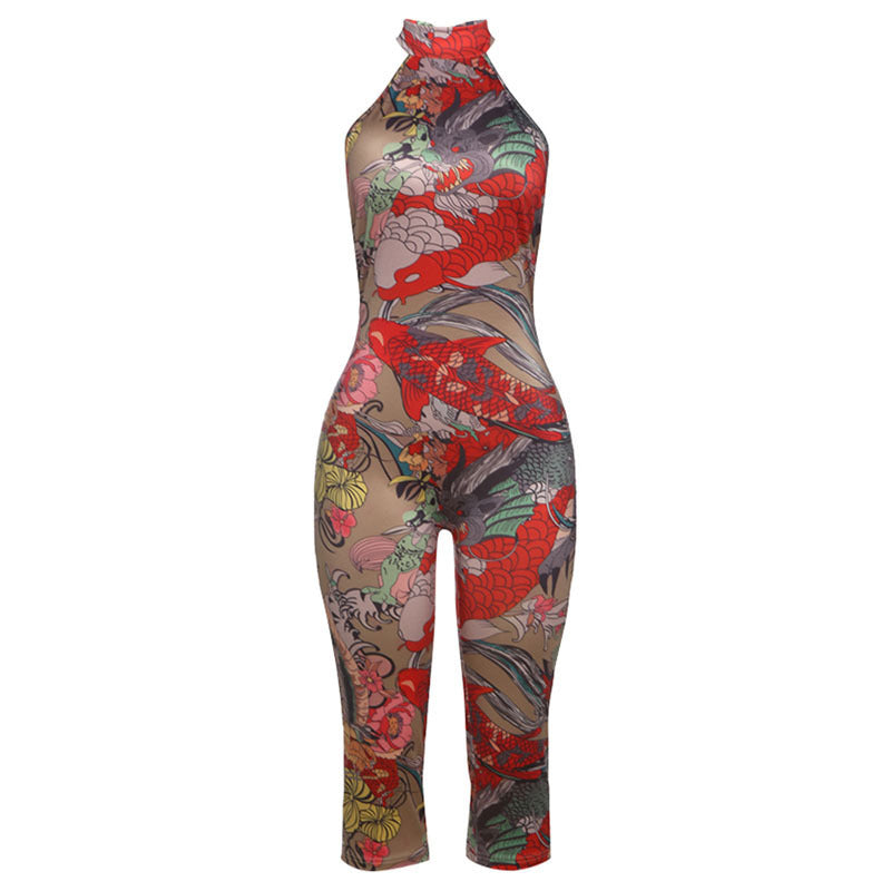 Sexy Sleeveless Halter Print Jumpsuit – Leopard, Floral & Tropical Bodycon Romper