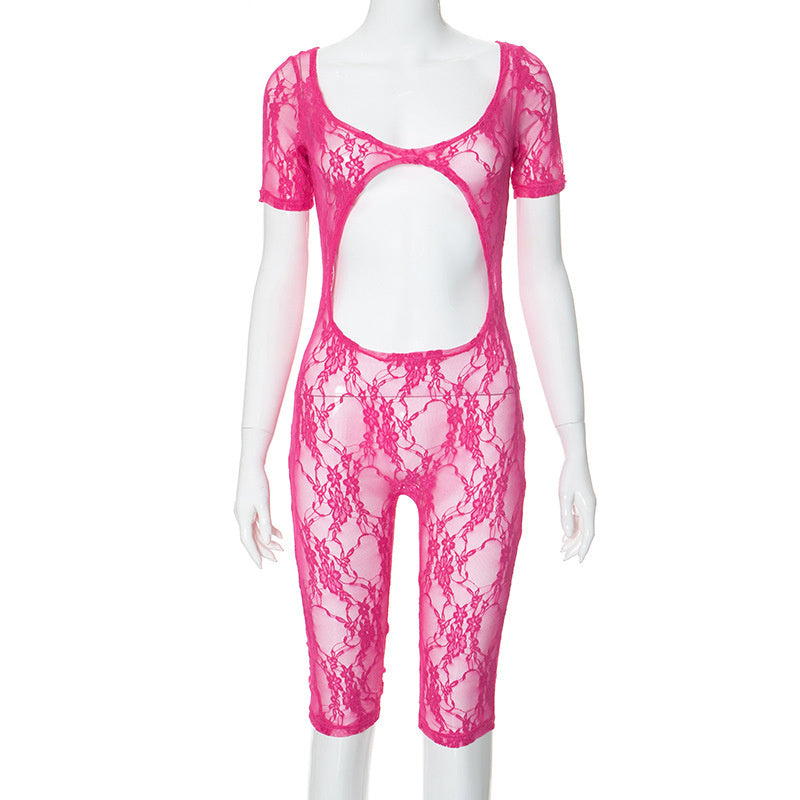 Women's Sexy Lace Stitch U-Neck Cropped Hollow Jumpsuit Shorts – Street Hipster Style