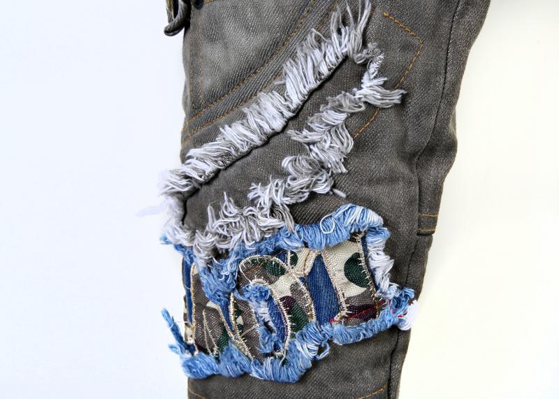 Women’s Distressed Denim Over-the-Knee Stiletto Boots with Belt Buckles & Beaded Accents