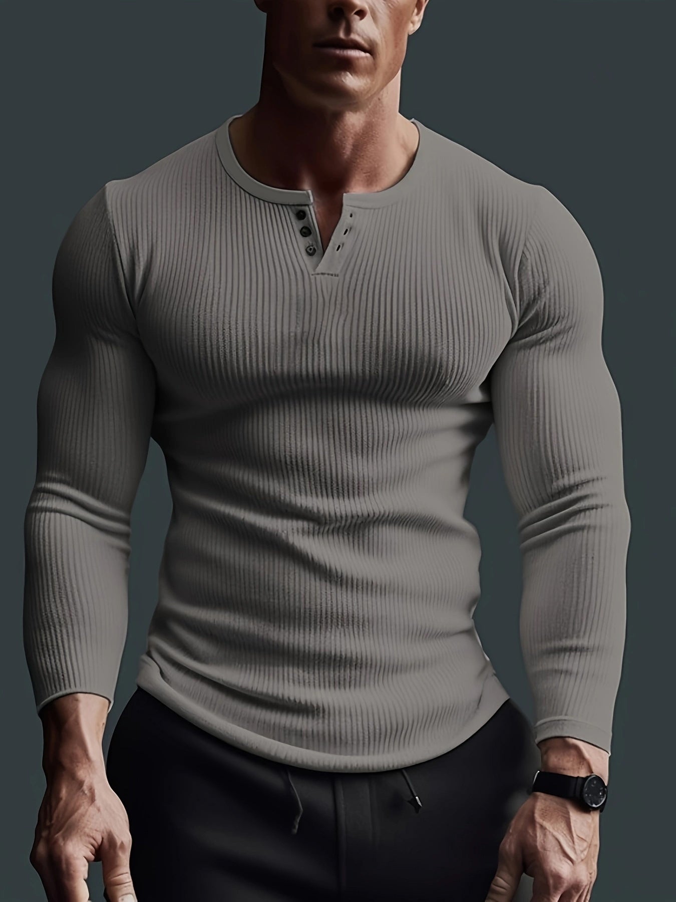Men’s V-Neck Long Sleeve Fitness Tee – Stylish & Performance-Ready