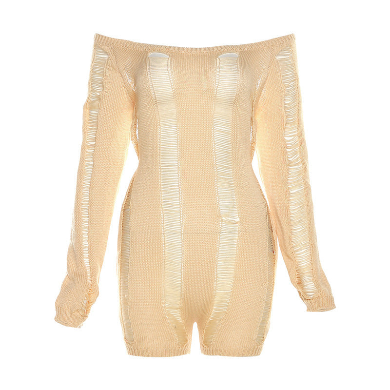 Off-Shoulder Knit Slim-Fit Jumpsuit – Flirty, Chic & Curve-Hugging