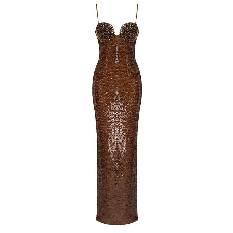 β¨ Champagne Gold Sequin Backless Butterfly Gown β Luxe & Glamorous π¦