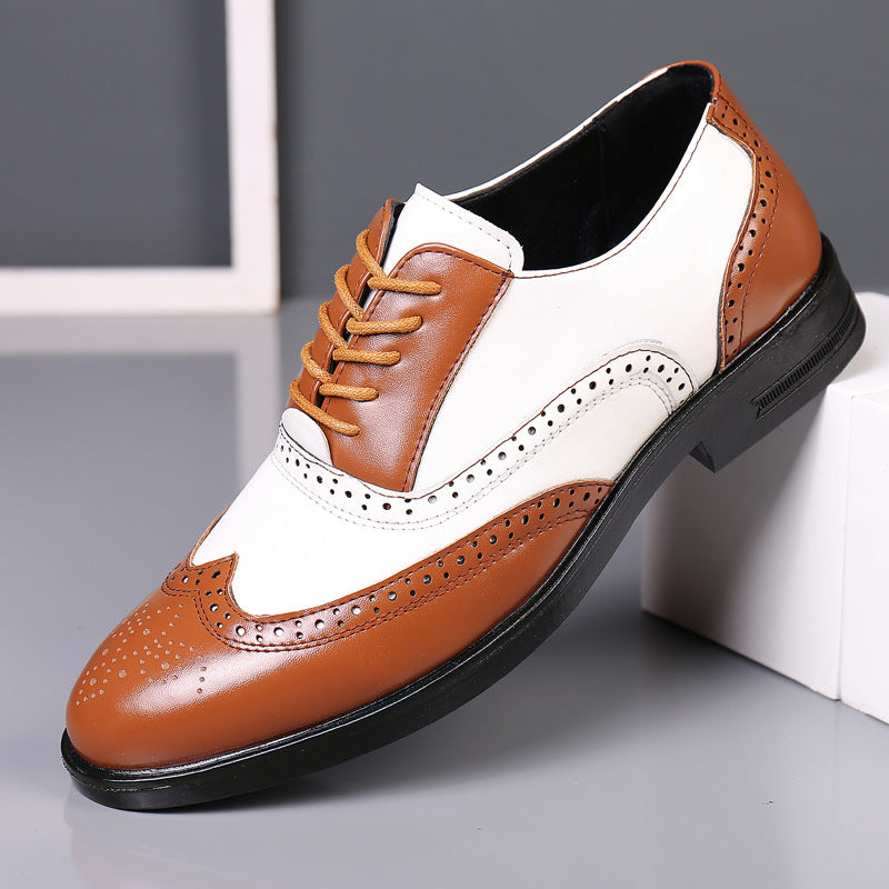 Men’s Carved Leather Business Shoes – Rivet Detail PU Dress Loafers