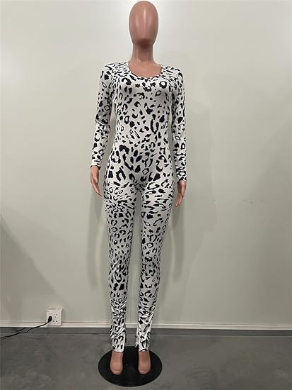 Women’s Leopard Print Backless Jumpsuit – Long Sleeve Skinny Fit | Streetwear Style