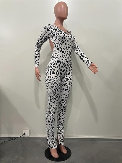 Women’s Leopard Print Backless Jumpsuit – Long Sleeve Skinny Fit | Streetwear Style
