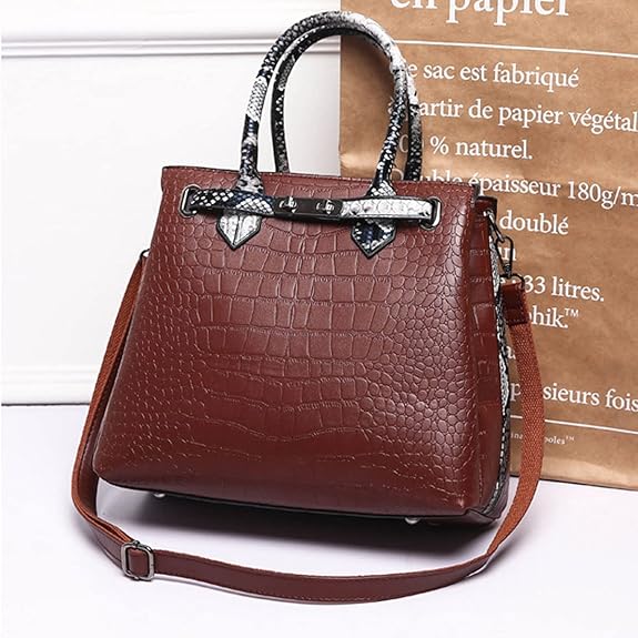 Vintage Croc-Embossed One-Shoulder Handbag – Lock Closure Crossbody