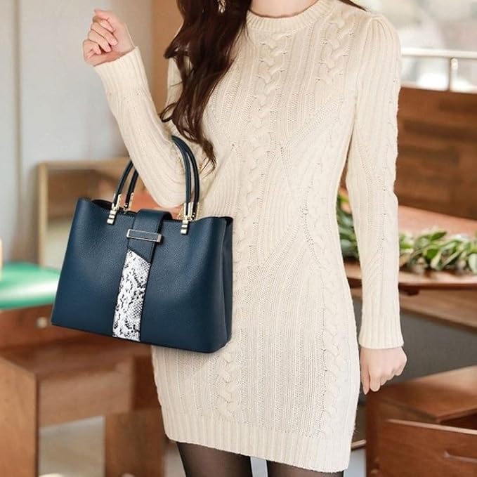 Snakeskin Shoulder Bag – Large Capacity PU Tote with Zipper Compartments