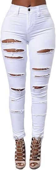High Waist Ripped Skinny Jeans for Women – Distressed Stretch Denim Pants