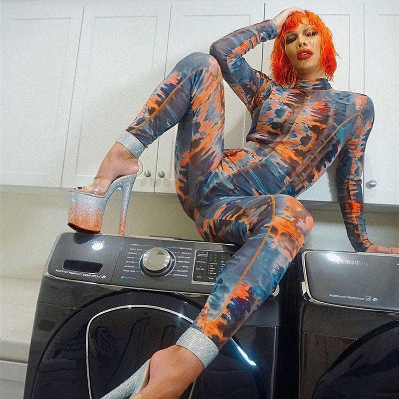 Printed Slim Fit Sports Jumpsuit β Long Sleeve High Waist Activewear