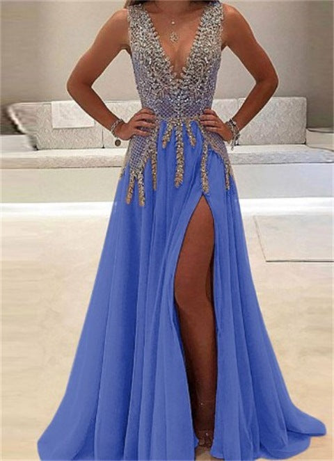 ✨ Elegant Deep V See-Through Evening Gown – Luxe Party & Bridal Dress ✨