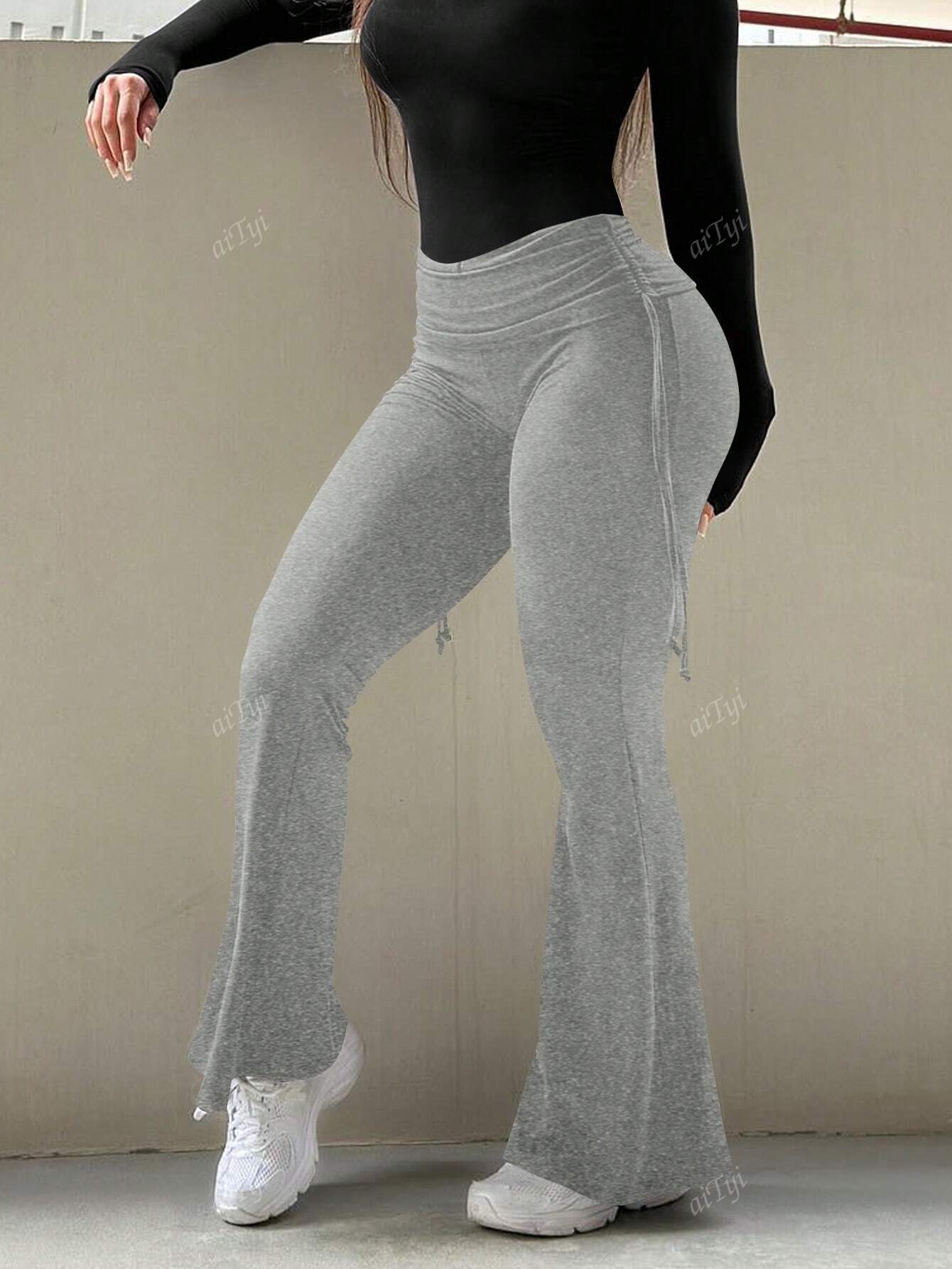 High Waist Ruched Flare Pants – Casual Slimming Sports Loungewear