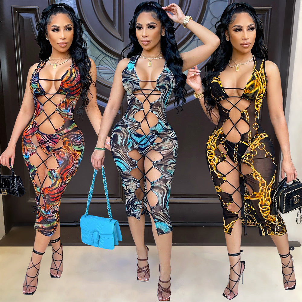 🔥 Women’s Sexy Mesh Cutout Bodycon Dress Set – Sheer Clubwear with Matching Bra & Panties