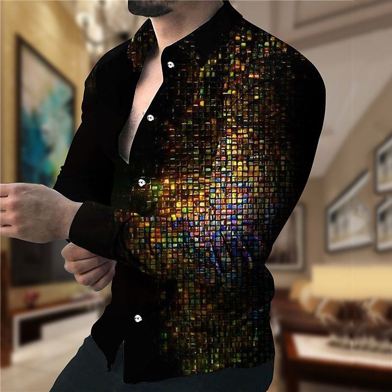 Men's Fashion Shirt-Luxury Print Button Down Party/Dress Clothes