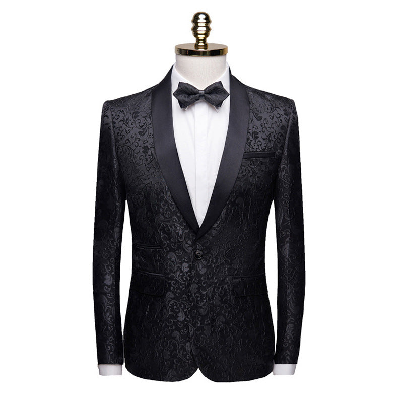 Men's fashion floral small suit jacket shawl collar slim-fit party Groom suit Singer coat performance wear