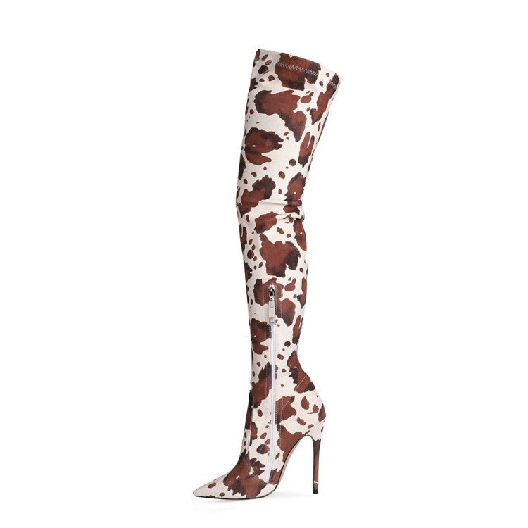 π New Fashion European Style Cow Print Over-the-Knee Stiletto High Heel Boots