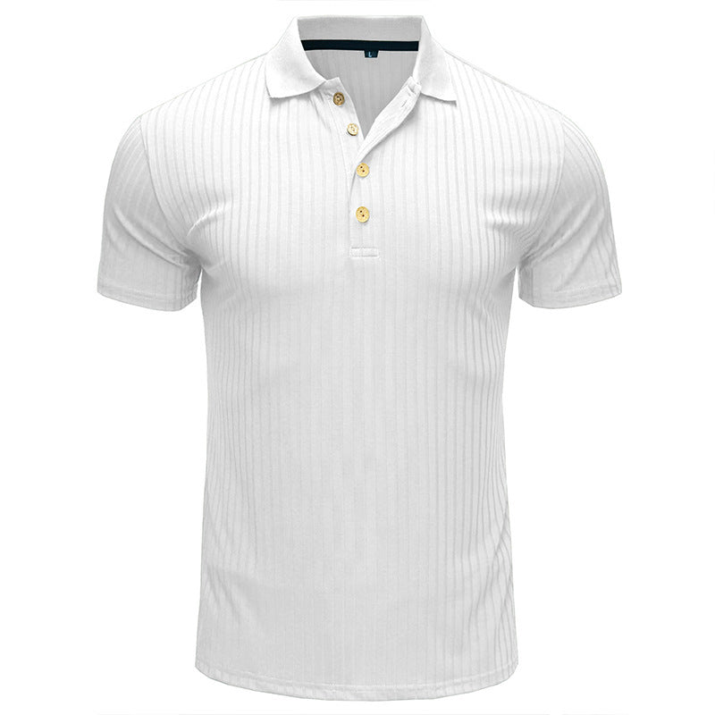 Men’s Solid Color Lapel Polo Shirt – Short Sleeve Loose Fit Cotton Blend T-Shirt