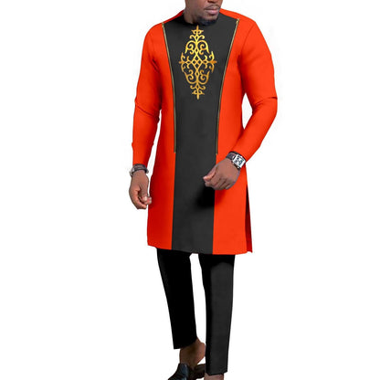 New Men's Bronzing Cotton Two-Piece Set – Long Sleeve Top & Trousers