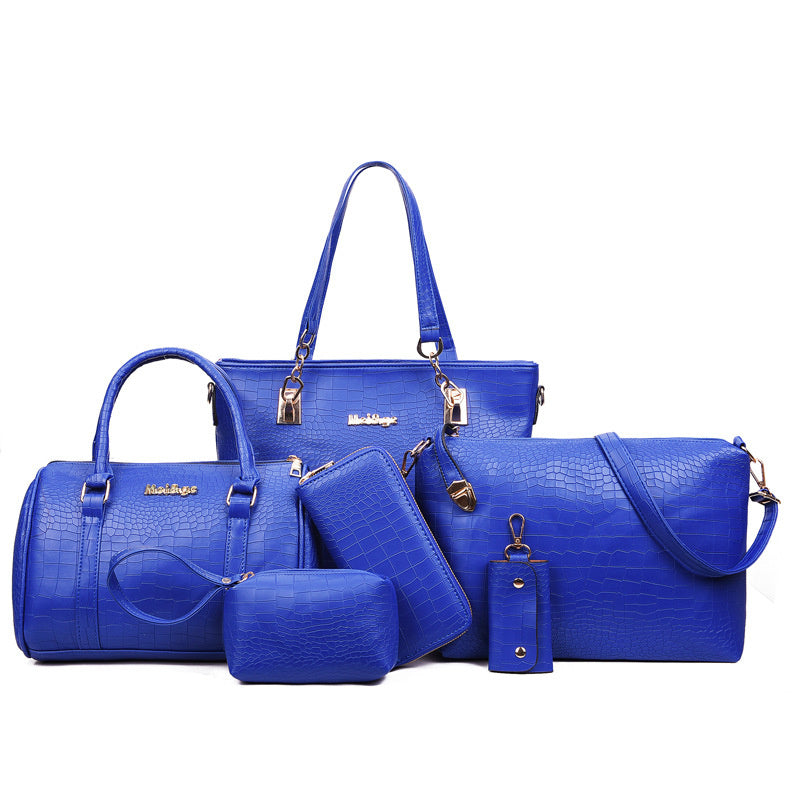 6-Piece Croc-Embossed Luxury Handbag Set – Tote, Satchel, Shoulder & Accessories