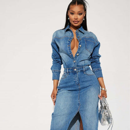 High Waist Denim Cowgirl Cloak Dress – Western Fringe Cape Skirt Style