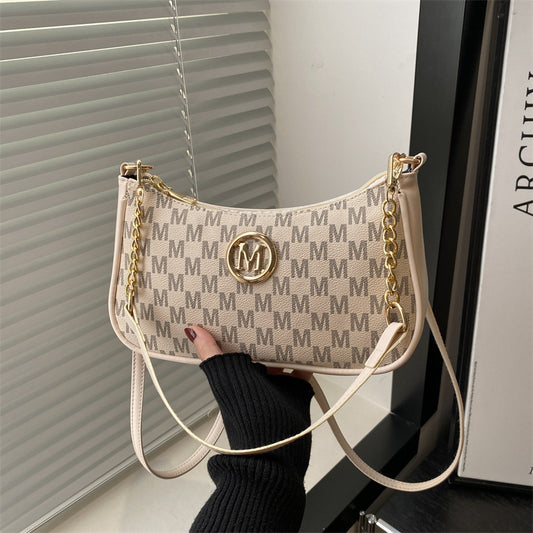 Women’s Designer-Inspired Monogram Underarm Shoulder Bag | Chic Chain Strap Dumpling Purse for Everyday Luxury