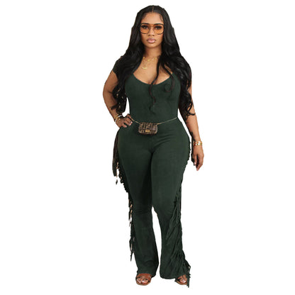 Fringe Fever Slim-Fit Tassel Jumpsuit – Curve Hugging Statement One-Piece
