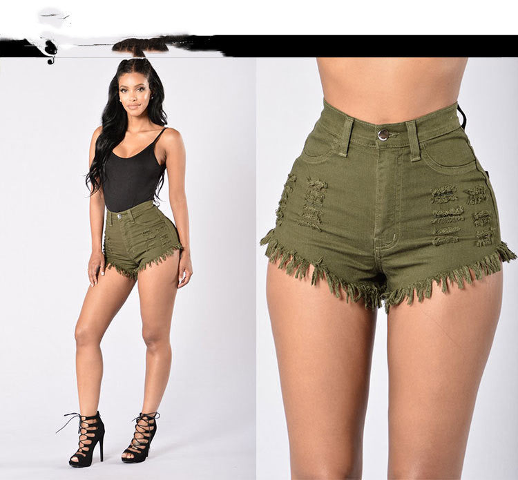Stretch Frayed High-Waist Denim Shorts – Sexy Wide-Leg Hot Pants