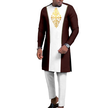 New Men's Bronzing Cotton Two-Piece Set – Long Sleeve Top & Trousers