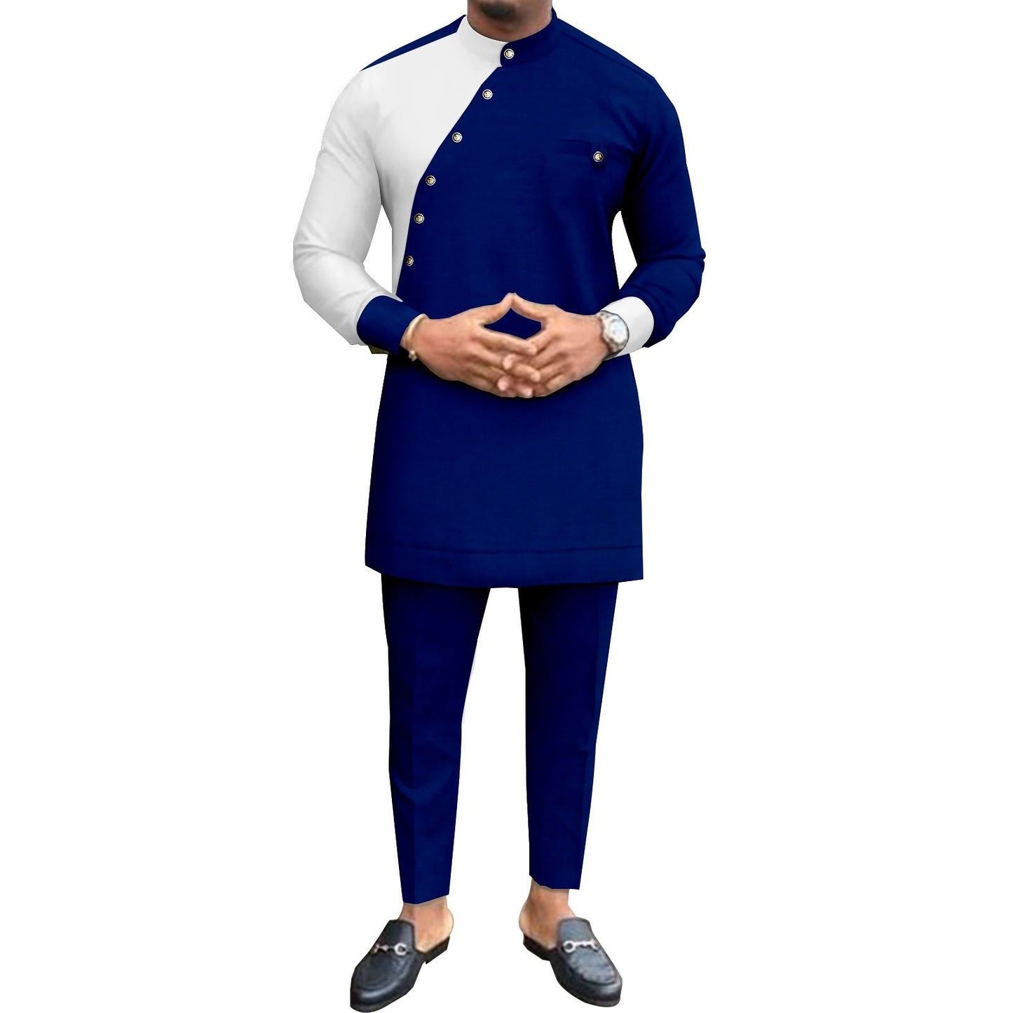 African Cotton Long Sleeve Leisure Suit – Traditional 2-Piece Shirt & Pants Set