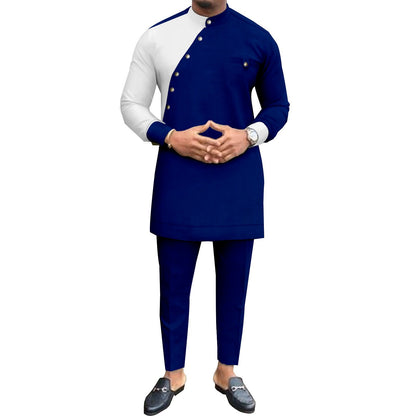 African Cotton Long Sleeve Leisure Suit – Traditional 2-Piece Shirt & Pants Set
