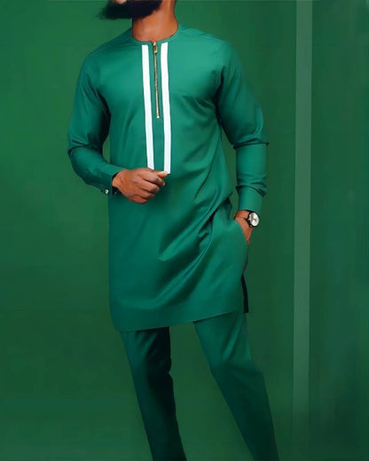 Men's African 2-Piece Cotton Suit – Digital Top & Matching Trousers