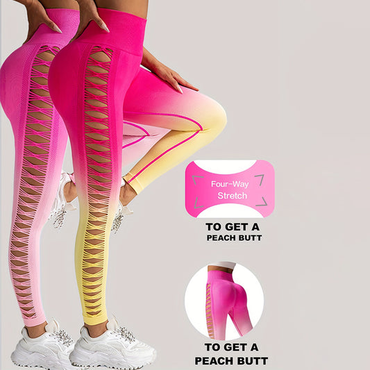 Ombre Cut-Out Butt Lift Leggings – High Waist Peach Booty Yoga Pants