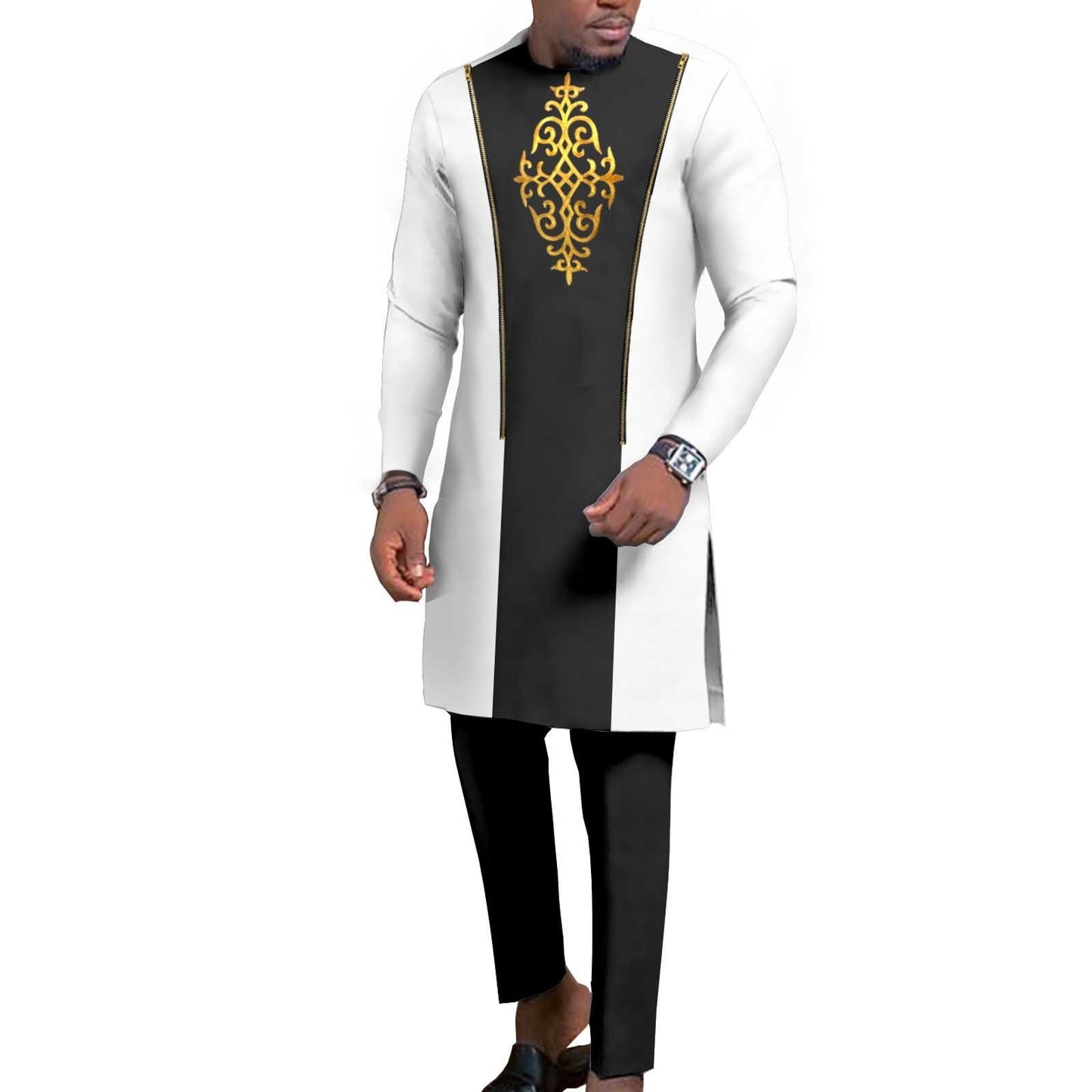 New Men's Bronzing Cotton Two-Piece Set – Long Sleeve Top & Trousers