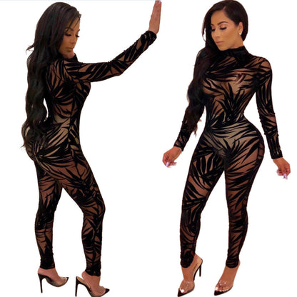 Illusion Mesh Bodycon Jumpsuit – Sheer Hollow Out, Sexy & Curve-Hugging