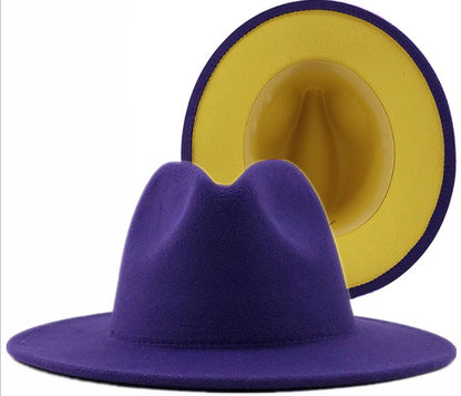 Two-Tone Wool Felt Fedora – Olive Green & Red Wide Brim Jazz Hat