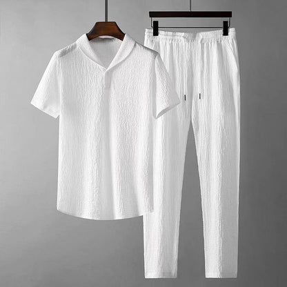 Men's Summer Leisure Set – Loose Short Sleeve Top & Drawstring Trousers