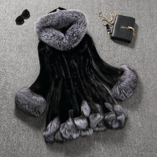 Luxury Faux Mink Fur Coat with Hood – Women’s Winter Plush Jacket