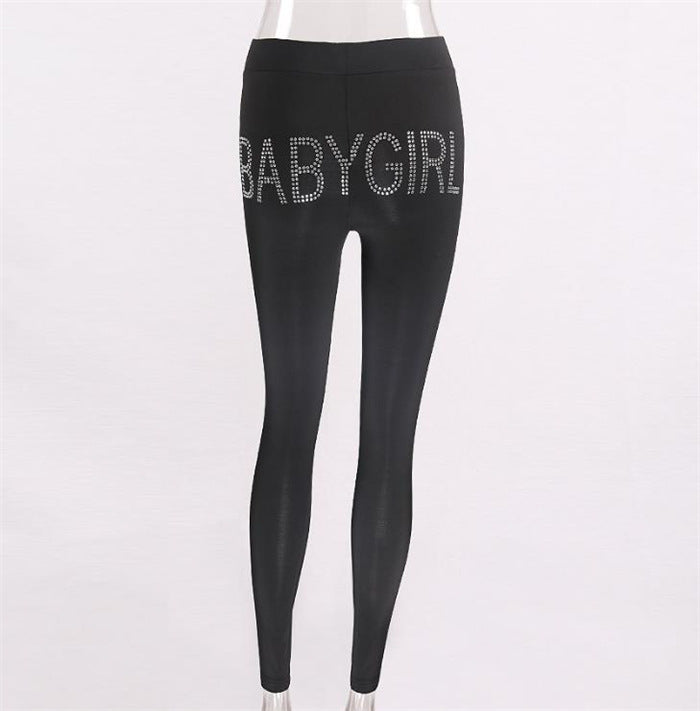 BABYGIRL Rhinestone Letter High-Waist Stretch Leggings – Streetwear Lounge Pants
